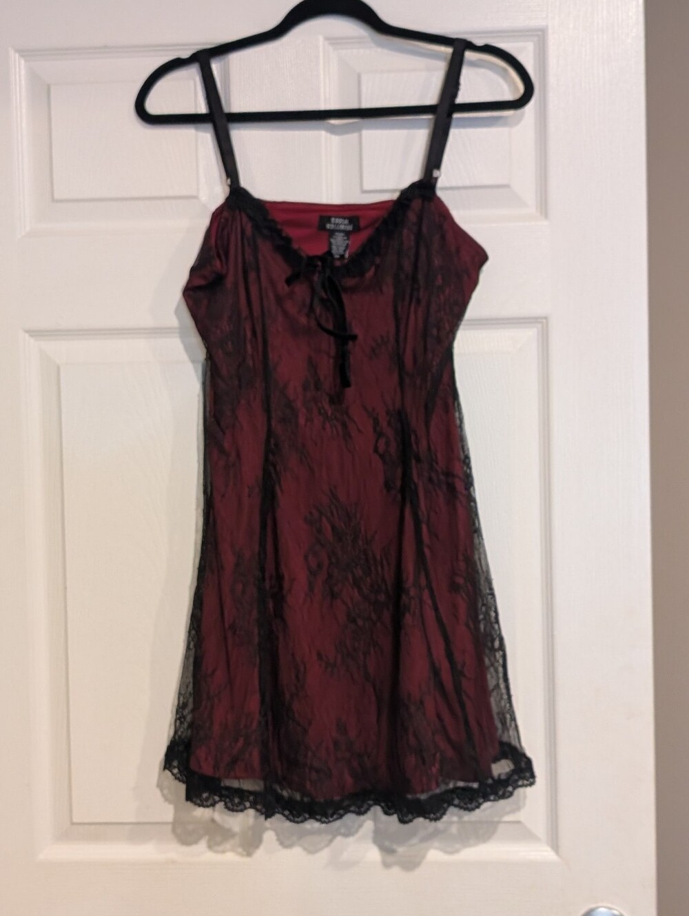 Hot Topic Burgundy Slip with Black Lace Overlay